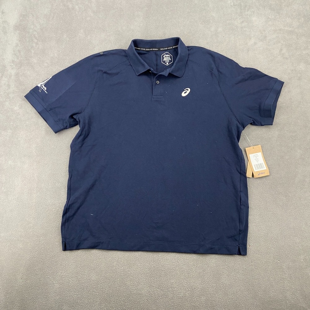ASICS‎ Court Paris Polo Shirt Mens L Midnight Navy Performance Training Collared